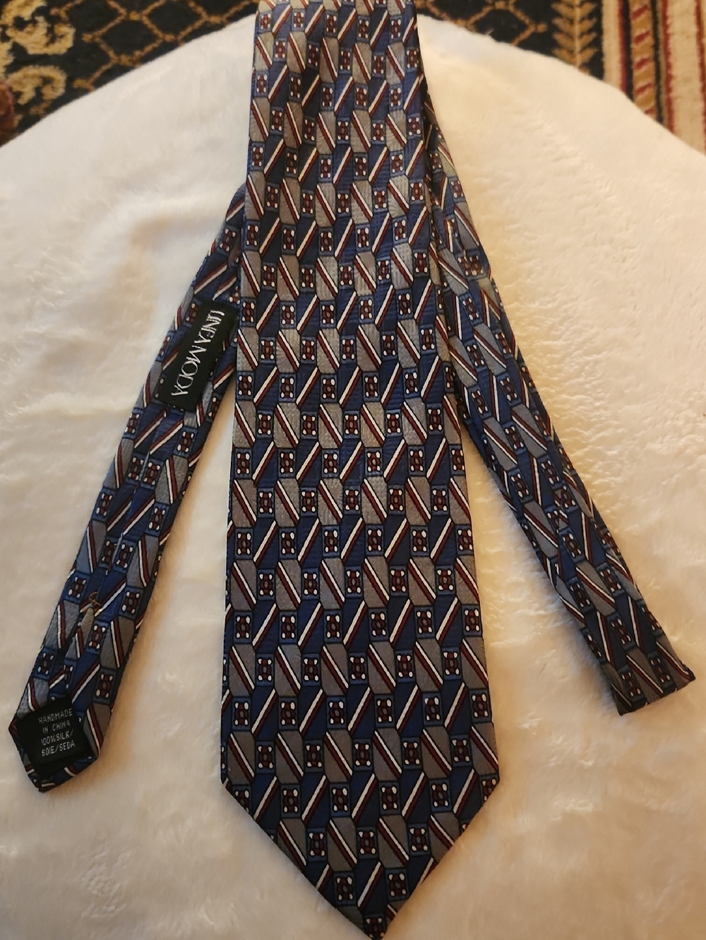 Blue Geometric Silk Tie